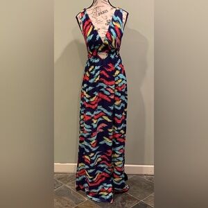 Surf Gypsy Women’s Medium Navy Blue Multicolor Sleeveless Maxi Dress with Cutout
